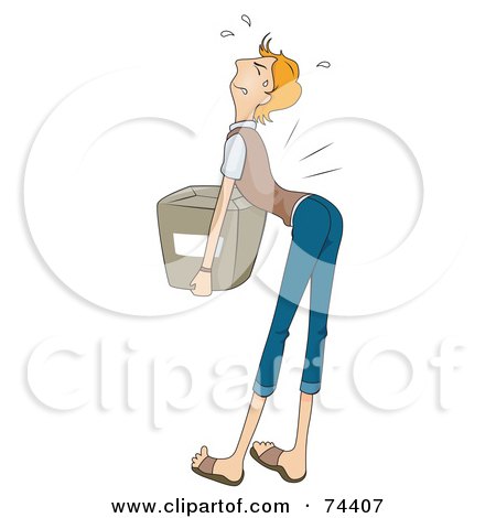 Royalty-Free (RF) Clipart Illustration of a Scrawny Man Hurting His Back While Lifting A Box by BNP Design Studio