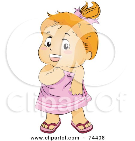 Royalty-Free (RF) Clipart Illustration of a Little Girl Wearing A Pink Towel And Flip Flops by BNP Design Studio