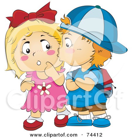 Royalty-Free (RF) Clipart Illustration of a Little Boy Kissing A Surprised Girl On The Cheek by BNP Design Studio