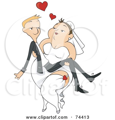 Royalty-Free (RF) Clipart Illustration of a Chubby Bride Carrying Her Groom by BNP Design Studio