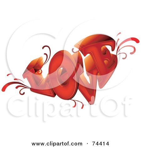 Royalty-Free (RF) Clipart Illustration of a Red 3d Love Word With Vines by BNP Design Studio