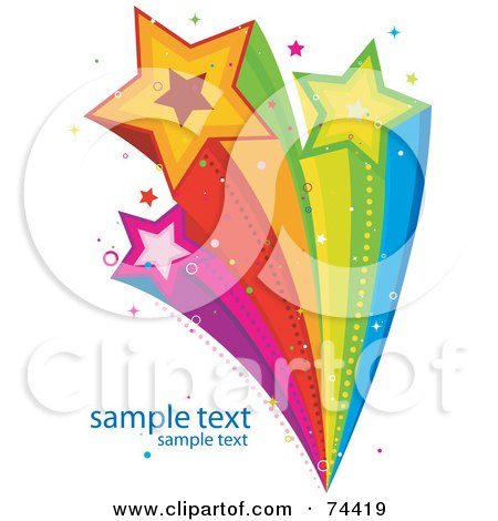 Royalty-Free (RF) Clipart Illustration of a Cluster Of Colorful Shooting Stars With Sample Text by BNP Design Studio