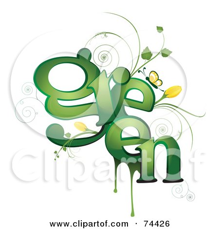 Royalty-Free (RF) Clipart Illustration of a Green Word Vine With Yellow Flowers And A Butterfly by BNP Design Studio