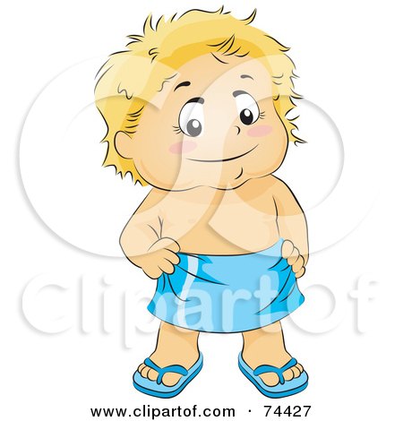 Royalty-Free (RF) Clip Art Illustration of a Blond Little Boy Wearing Sandals And A Towel by BNP Design Studio
