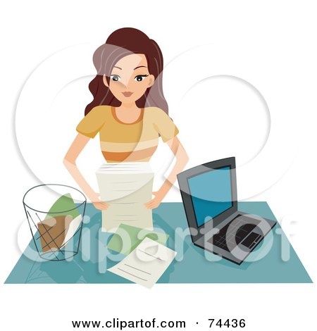 Royalty-Free (RF) Clipart Illustration of a Pretty Housewife Organizing Papers In Her Home Office by BNP Design Studio