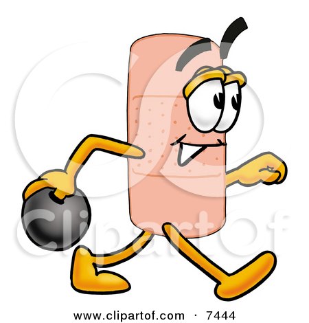 Clipart Picture of a Bandaid Bandage Mascot Cartoon Character Holding a Bowling Ball by Mascot Junction
