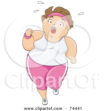 Royalty-Free (RF) Clipart Illustration of a Pleasantly Plump Woman Sweating And Jogging by BNP Design Studio