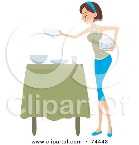 Royalty-Free (RF) Clipart Illustration of a Pretty Housewife Setting The Table by BNP Design Studio