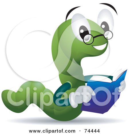Royalty-Free (RF) Clipart Illustration of a Worm Character With Glasses, Reading by BNP Design Studio