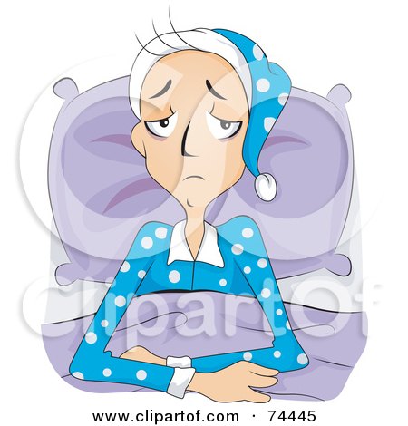 Royalty-Free (RF) Clipart Illustration of a Sick Man Wearing His Pajamas In Bed by BNP Design Studio