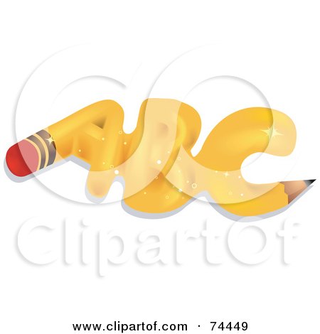 Royalty-Free (RF) Clipart Illustration of a Sparkly Yellow Pencil Formed Into ABC by BNP Design Studio
