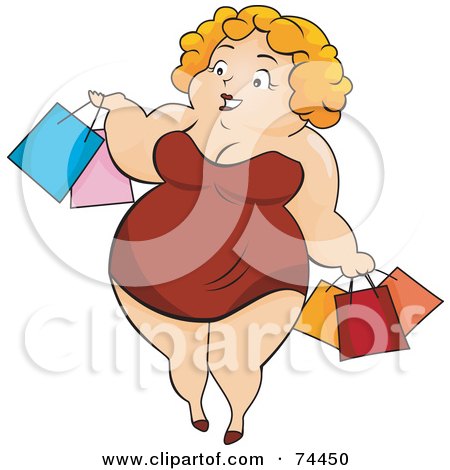 Royalty-Free (RF) Clipart Illustration of a Pleasantly Plump Woman Carrying Shopping Bags by BNP Design Studio