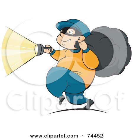 Royalty-Free (RF) Clipart Illustration of a Fat Robber Running With A Flashlight And Bag by BNP Design Studio