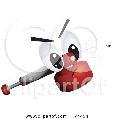 Royalty-Free (RF) Clipart Illustration of an Insect Spray Character Squirting At A Fly by BNP Design Studio