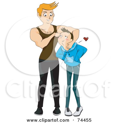 Royalty-Free (RF) Clipart Illustration of a Strong Man Scruffing Up His Boyfriend by BNP Design Studio
