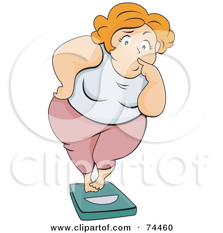 Royalty-Free (RF) Clipart Illustration of a Pleasantly Plump Woman Standing On A Scale With A Nervous Expression by BNP Design Studio