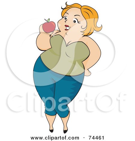 Royalty-Free (RF) Clipart Illustration of a Pleasantly Plump Woman Eating An Apple by BNP Design Studio
