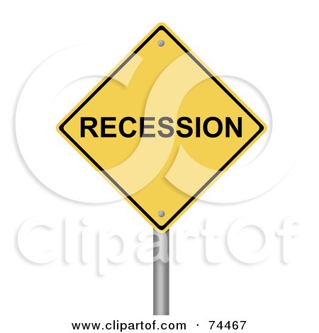 Royalty-Free (RF) Clipart Illustration of a Yellow Recession Warning Sign by oboy