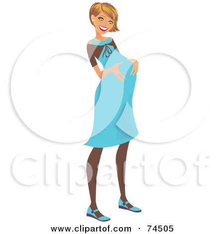 Royalty-Free (RF) Clipart Illustration of a Happy Dirty Blond Pregnant Woman In A Blue Dress by Monica