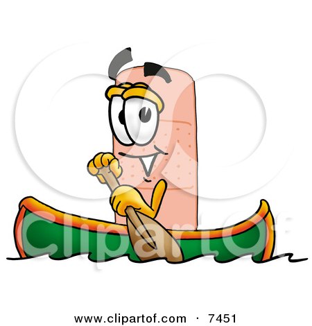 Clipart Picture of a Bandaid Bandage Mascot Cartoon Character Rowing a Boat by Mascot Junction