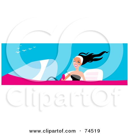Royalty-Free (RF) Clipart Illustration of a Happy Woman Driving A Pink Convertible Car by Monica