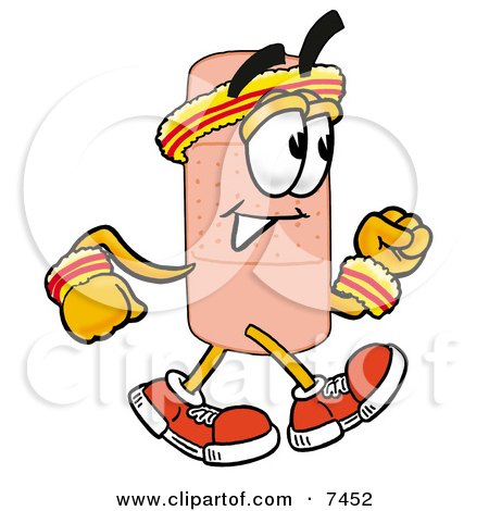 Clipart Picture of a Bandaid Bandage Mascot Cartoon Character Speed Walking or Jogging by Mascot Junction