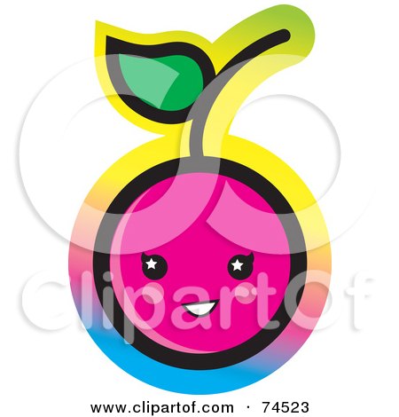 Royalty-Free (RF) Clipart Illustration of a Pink Cherry Face With A Colorful Gradient by Monica
