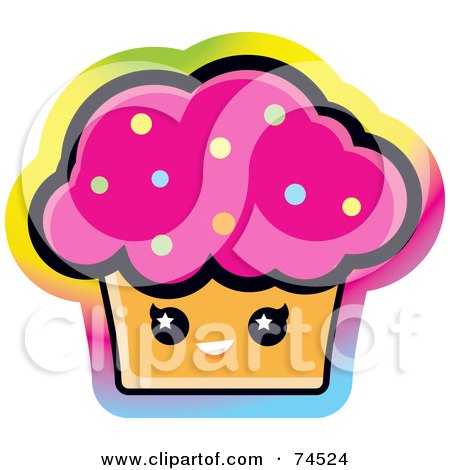 Royalty-Free (RF) Clipart Illustration of a Pink Frosted Face With A Colorful Gradient by Monica