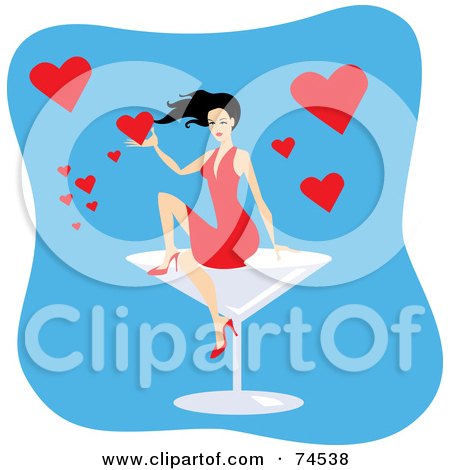 Royalty-Free (RF) Clipart Illustration of a Sexy Woman Sitting On A Giant Cocktail Glass With Hearts by Monica