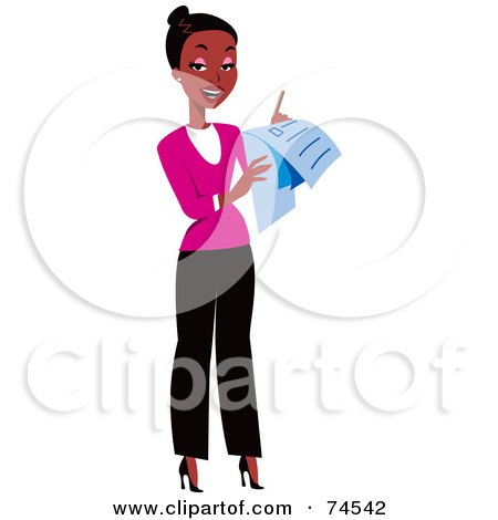 Royalty-Free (RF) Clipart Illustration of an African American Female Surveyor Or Businesswoman Using A Check List by Monica
