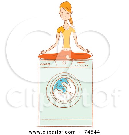 Royalty-Free (RF) Clipart Illustration of a Woman Meditating On Top Of Her Washing Machine by Monica