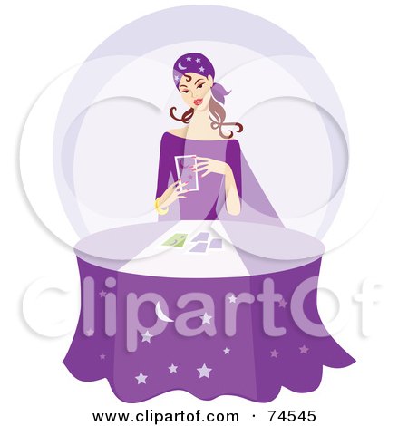 Royalty-Free (RF) Clipart Illustration of a Young Gypsy Telling Fortunes At A Purple Table by Monica