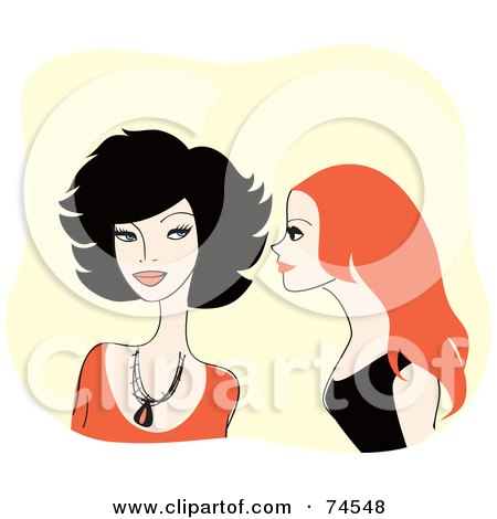 Royalty-Free (RF) Clipart Illustration of Black And Red Haired Women Telling Secrets by Monica