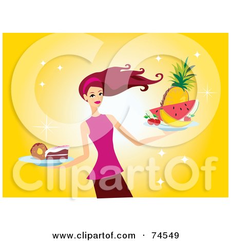Royalty-Free (RF) Clipart Illustration of a Red Haired Woman Serving Fruit And Desserts by Monica
