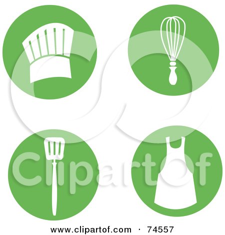 Royalty-Free (RF) Clipart Illustration of a Digital Collage Of Green Circles With Cooking Items by Monica