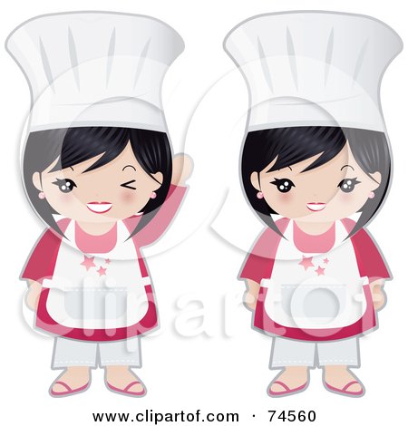 Royalty-Free (RF) Clipart Illustration of a Digital Collage Of A Little Asian Chef Girl Waving And Standing by Melisende Vector