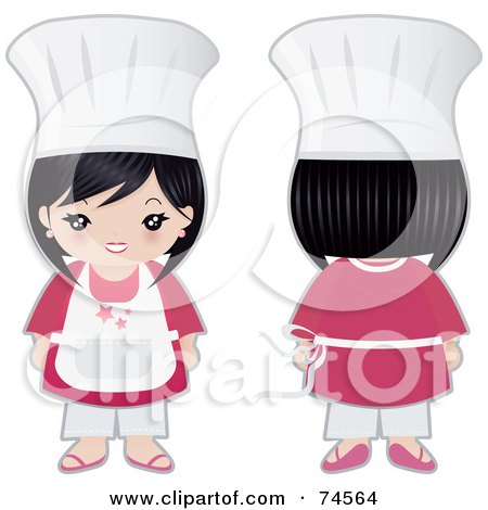 Royalty-Free (RF) Clipart Illustration of a Digital Collage Of A Little Asian Chef Girl Facing Front And Away by Melisende Vector