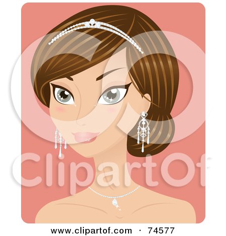 Royalty-Free (RF) Clipart Illustration of a Beautiful Brunette Bride Or Beauty Queen Wearing A Tiara by Melisende Vector