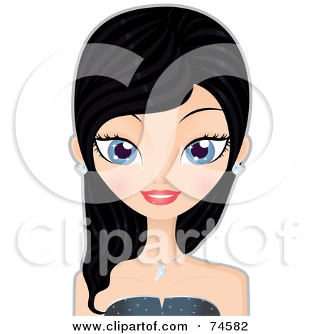 Royalty-Free (RF) Clipart Illustration of a Pretty Woman With Black Hair And Blue Eyes by Melisende Vector