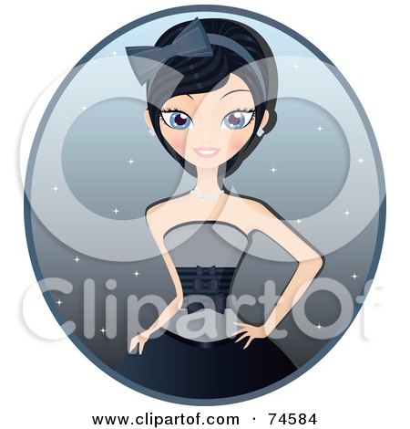 Royalty-Free (RF) Clipart Illustration of a Formal Black Haired, Blue Eyed Woman In A Black And Gray Gown by Melisende Vector