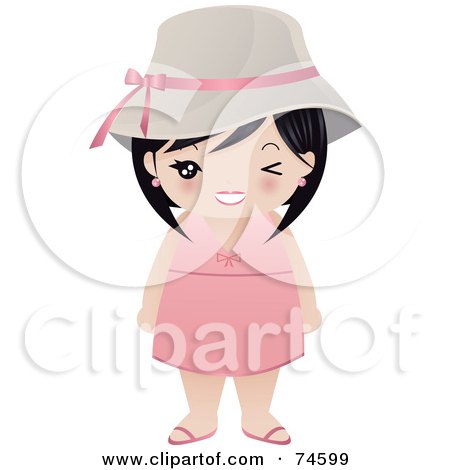 Royalty-Free (RF) Clipart Illustration of a Winking Asian Woman In A Pink Dress by Melisende Vector