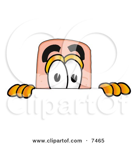Clipart Picture of a Bandaid Bandage Mascot Cartoon Character Peeking Over a Surface by Mascot Junction