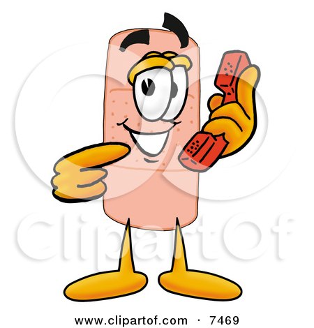Clipart Picture of a Bandaid Bandage Mascot Cartoon Character Holding a Telephone by Mascot Junction