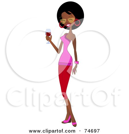 Royalty-Free (RF) Clipart Illustration of a Friendly Black Woman Holding A Glass Of Red Wine by peachidesigns