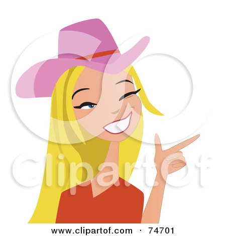 Royalty-Free (RF) Clipart Illustration of a Blond Western Cowgirl Wearing A Pink Hat And Pointing Her Hand Like A Gun by peachidesigns