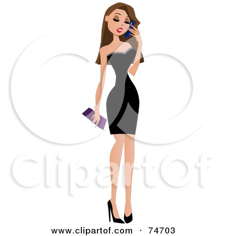 74703 Royalty Free RF Clipart Illustration Of A Sexy Brunette Woman In A Little Black Dress Talking On A Cell Phone - Where to get a Girlfriend - several Tips to Help You Find a Girlfriend