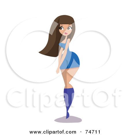 Royalty-Free (RF) Clipart Illustration of a Sexy Brunette Woman With Curves, Wearing Blue Boots by peachidesigns