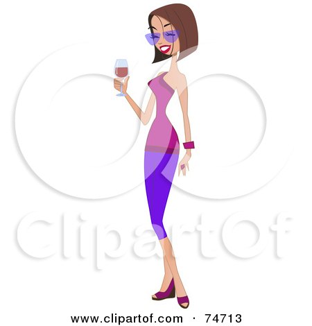 Royalty-Free (RF) Clip Art Illustration of a Stylish Brunette Woman Holding A Glass Of Red Wine by peachidesigns