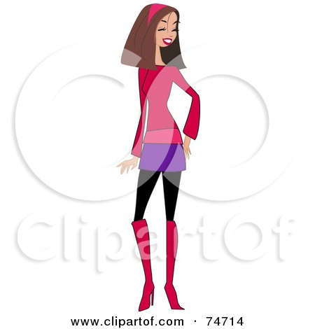 Royalty-Free (RF) Clipart Illustration of a Sexy Brunette Woman Wearing A Headband And Stylish Clothes by peachidesigns