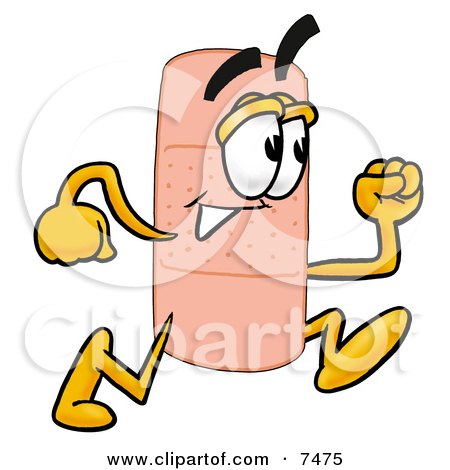 Clipart Picture of a Bandaid Bandage Mascot Cartoon Character Running by Mascot Junction
